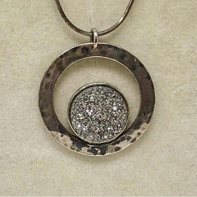 Didae Sterling Silver Druzy Pendant 18” Artisan Designer Necklace *